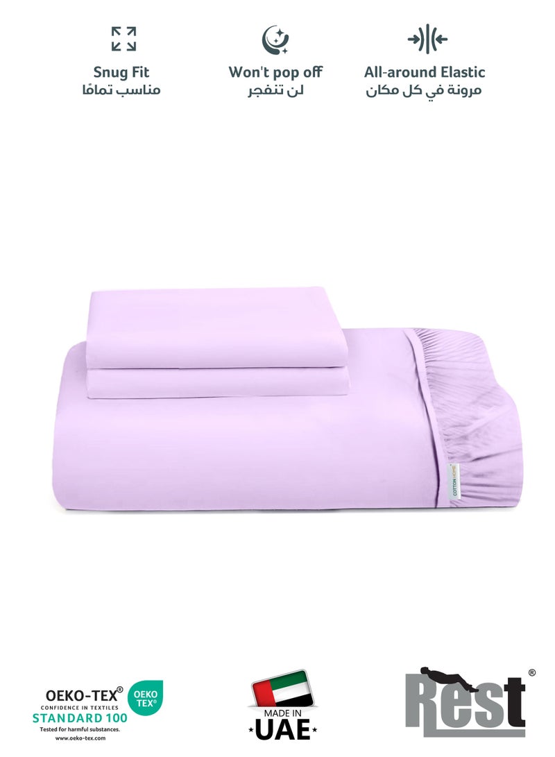 Rest مجموعة ملاءات سرير مريحة من REST 3 قطع باللون الأرجواني الفاتح 120x200+25 سم تشمل 1 ملاءة سرير عميقة و 2 غطاء وسادة، قابلة للتنفس وقابلة للغسل في الغسالة - Image 3